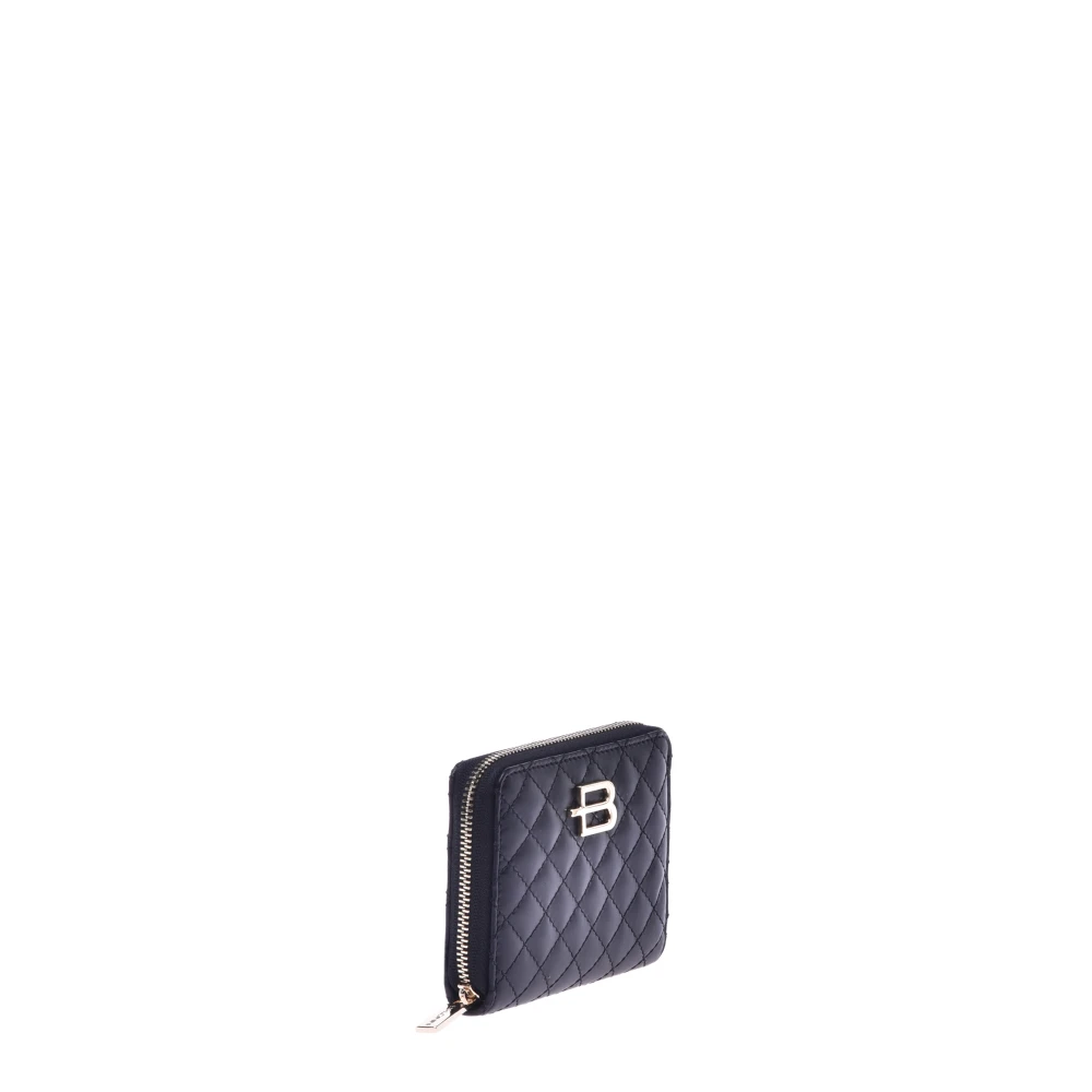 Baldinini Wallet with zip in black quilted leather and monogram Blue Dames