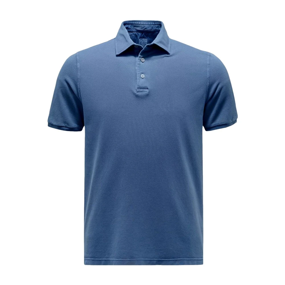 Fedeli Herren Blau Piqué Polo Shirt Mit Kurzen Ärmeln
