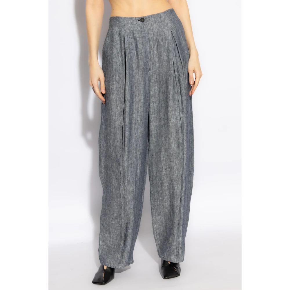Emporio Armani Linnen broek met stiksels op de benen Gray Dames