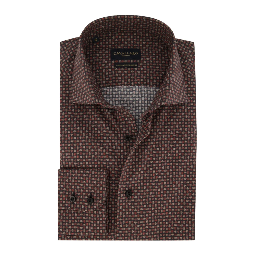 Cavallaro overhemd mouwlengte 7 slim fit zwart Fungo geprint katoen