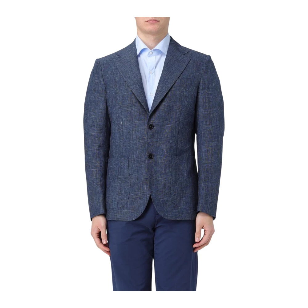 Fay Men's Blue Linen-Cotton Blend Blazer