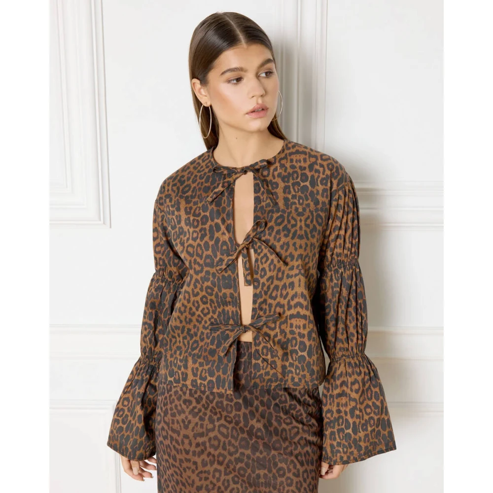Refined Department Gemma Blouse Lange Mouw Stijlvolle Top Brown Dames