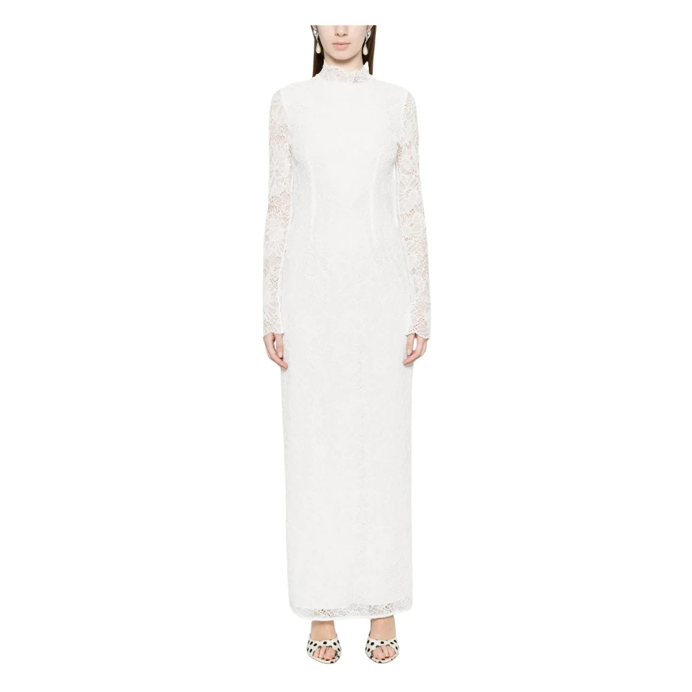 Rotate Birger Christensen Women's White Maxi Dresses, S, Crew-Neck Lace Dress