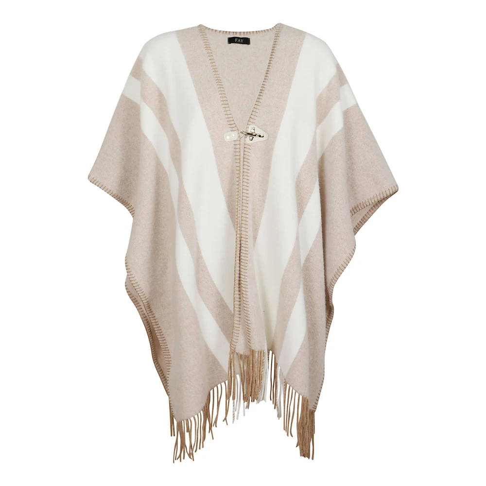 Fay Kameelwolmix Franje Poncho Beige Dames