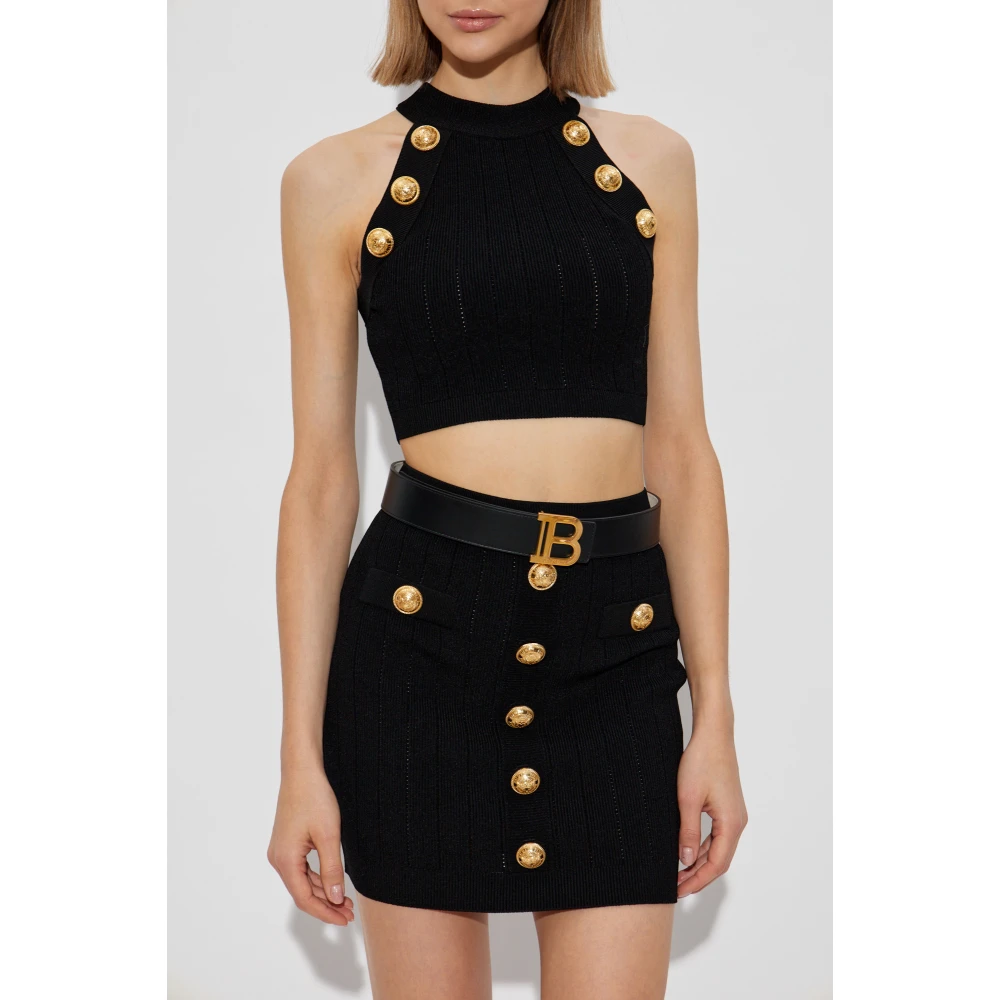 Balmain Korte Top met Decoratieve Knopen Black Dames