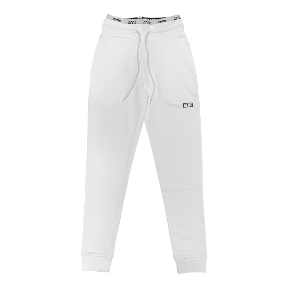 Gcds Witte katoenen sweatpants met geribbelde taille White Heren