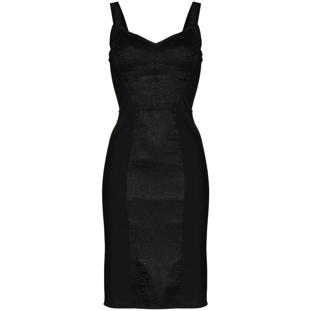 Dolce & Gabbana Bloemen Jacquard Midi Jurk Zwart Black Dames