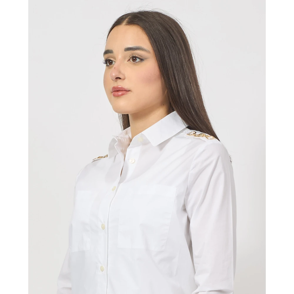 Gaëlle Paris Witte shirt met gouden accessoires White Dames