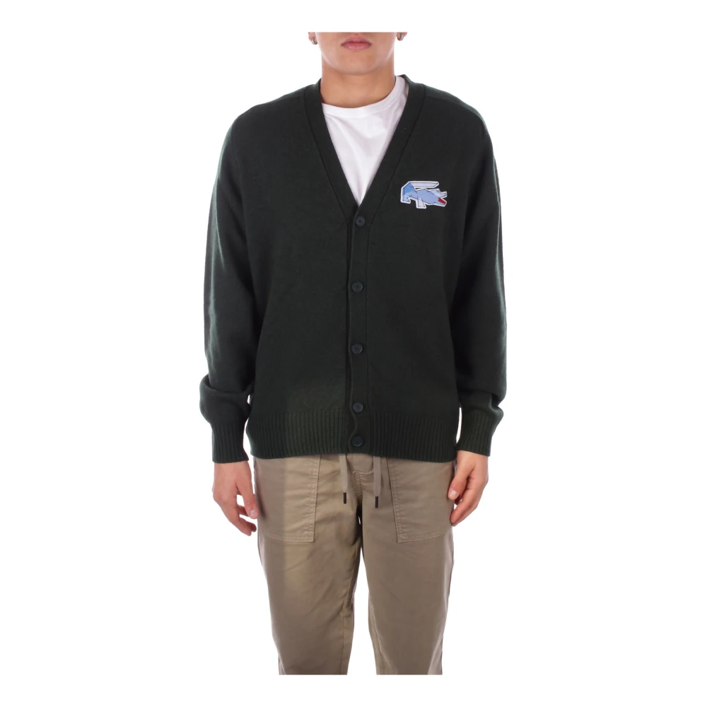 Lacoste Groene Cardigan Sweater Logo Voorkant Knoop Green Heren