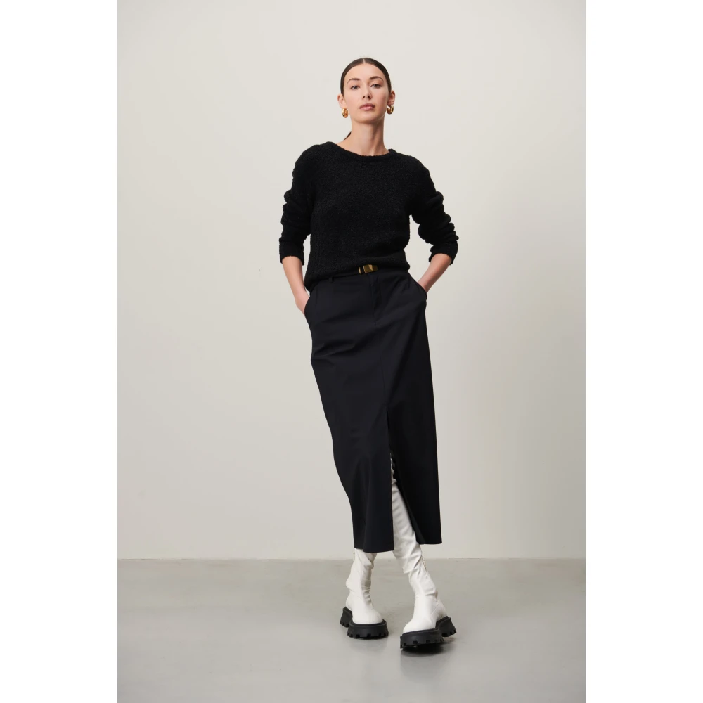 Jane Lushka Trendy Zwarte Rill Rok met Splitdetail Black Dames