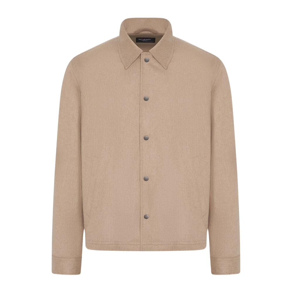 Kiton Cashmere Blend Shirt Jacket Beige Heren