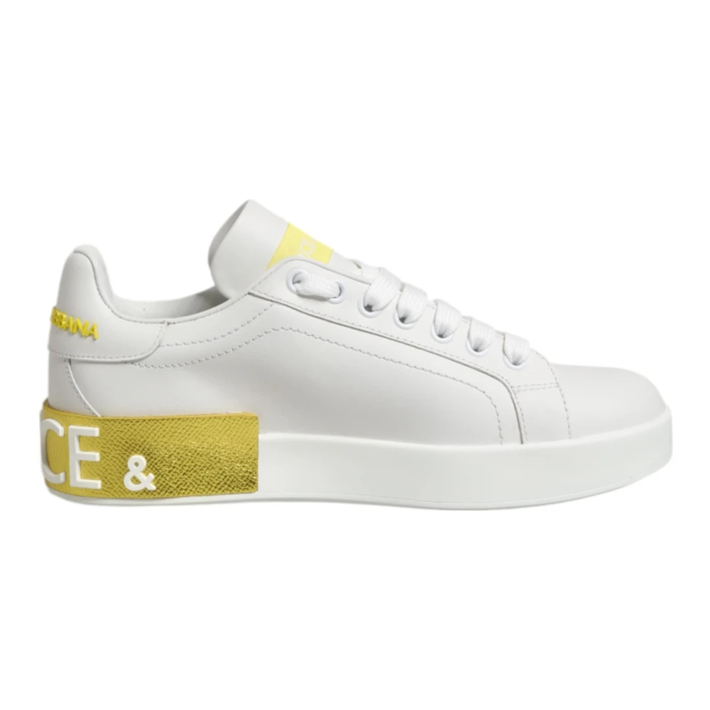 Dolce & Gabbana Donna Bianco Giallo Pelle Sneakers Basse
