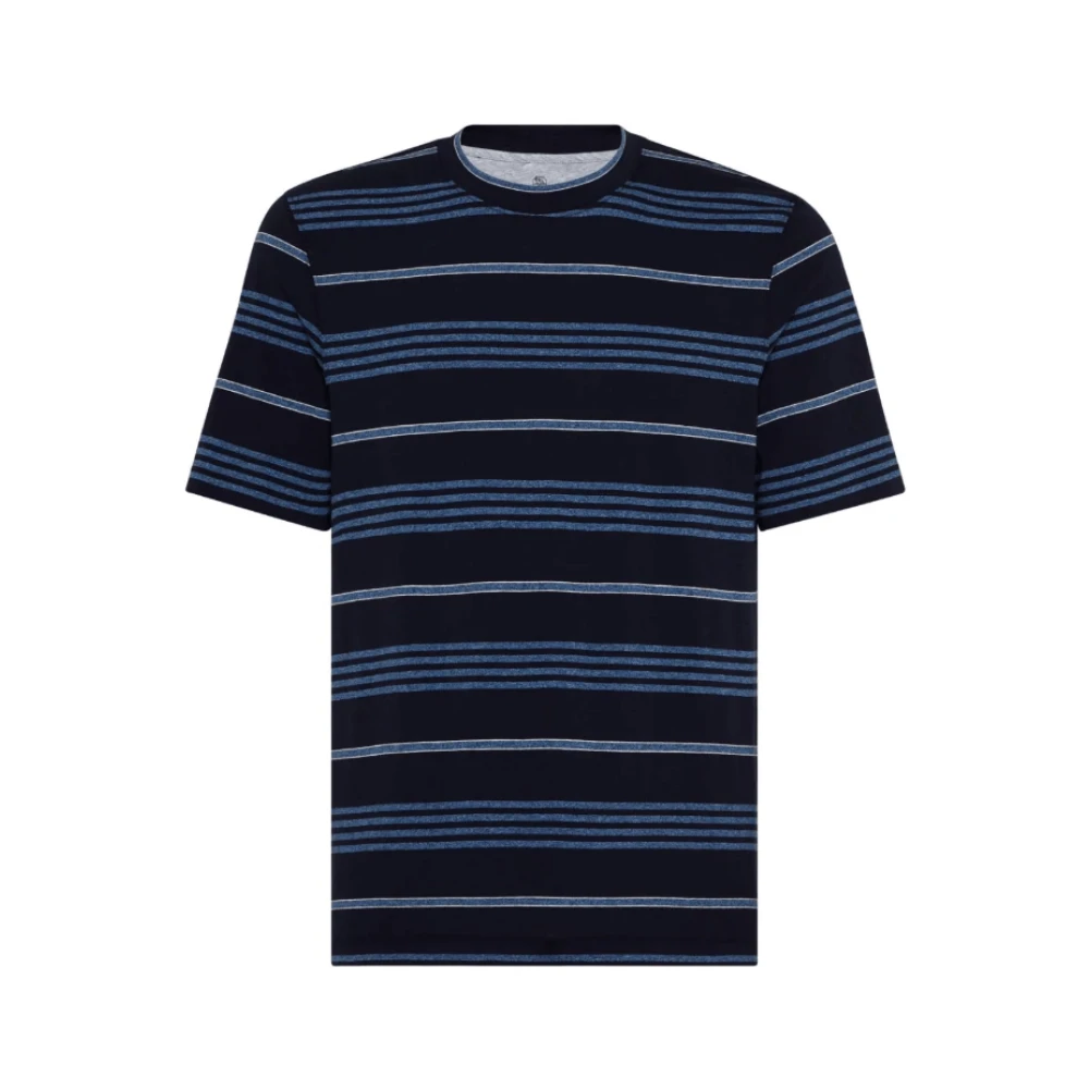 BRUNELLO CUCINELLI Gestreept Katoenen T-Shirt in Marineblauw Blue Heren
