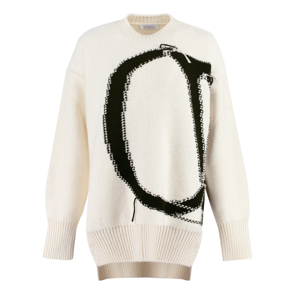 Off White Contrasterende Kleur Trui van Wol White Dames