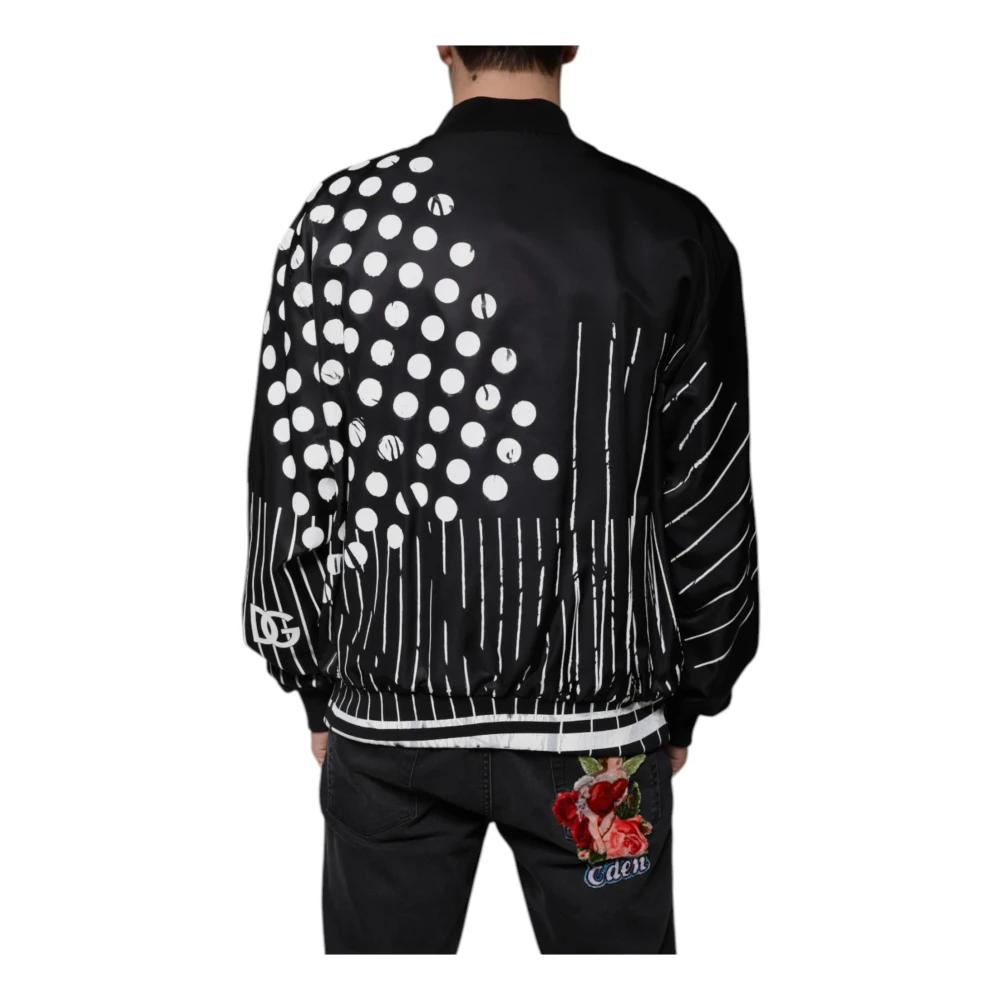 Dolce & Gabbana Gestreepte Polka Dot Bomberjack met Logo Black Heren