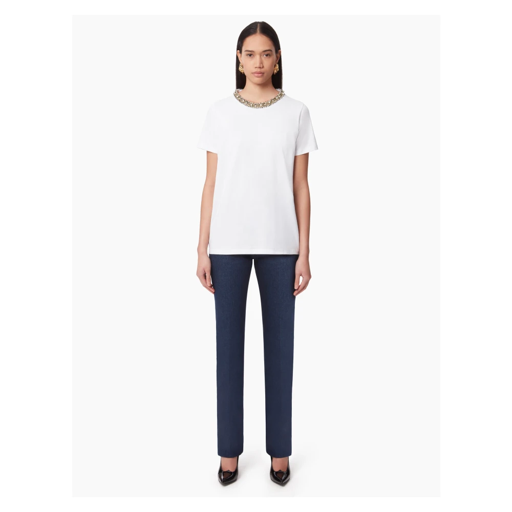 Nina Ricci Witte Beaded Neckline T-Shirt White Dames