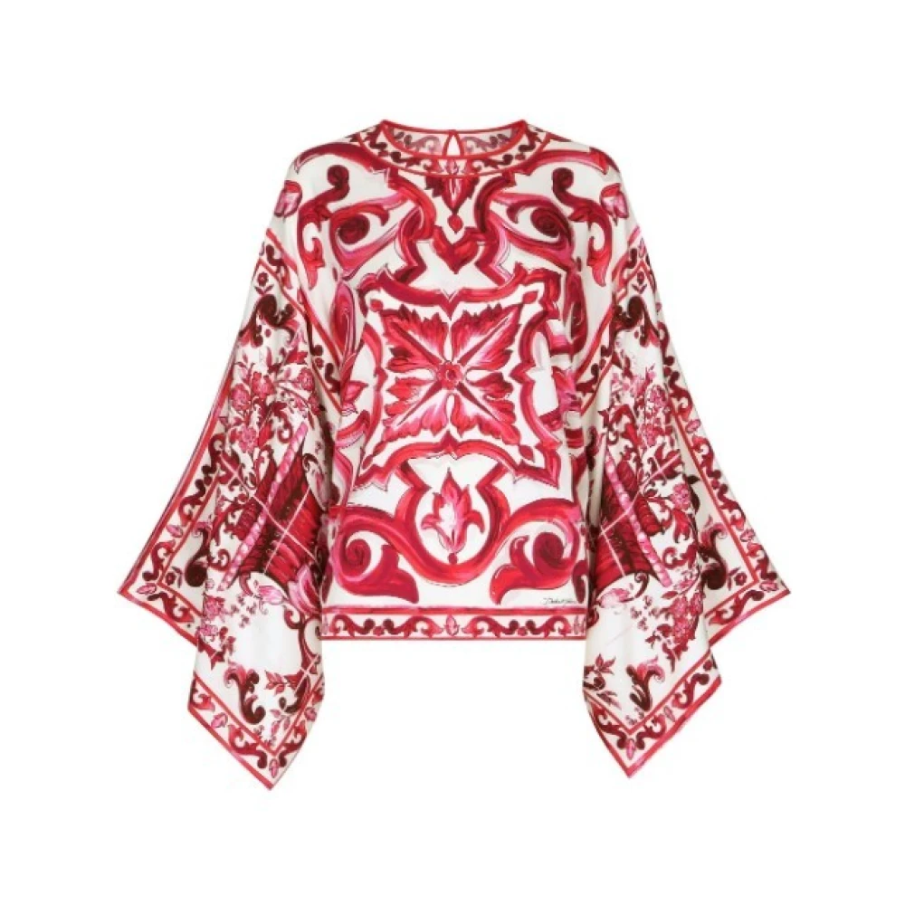Dolce & Gabbana Majolica Print Zijden Blouse Multicolor Dames