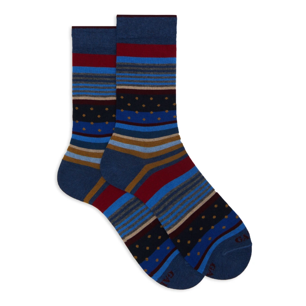 Gallo Korte blauwe katoenen sokken voor heren met strepen en stippen Multicolor Heren