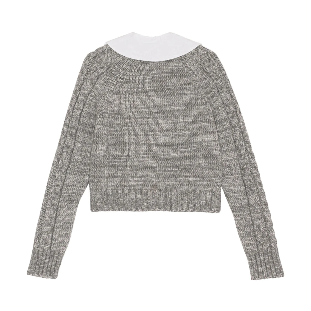 Ganni Contrastkraag Kabelgebreide Vest Gray Dames