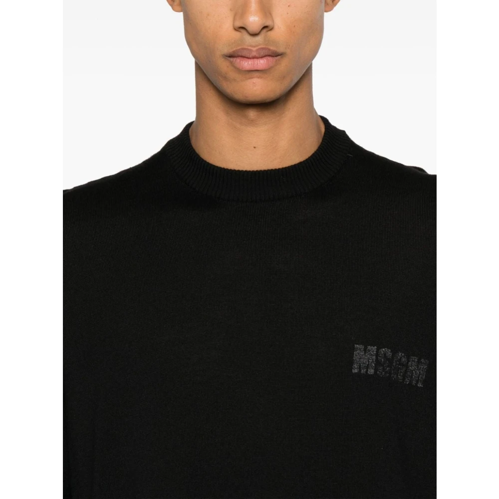 Msgm Zwarte wollen gebreide trui Aw24 Black Heren