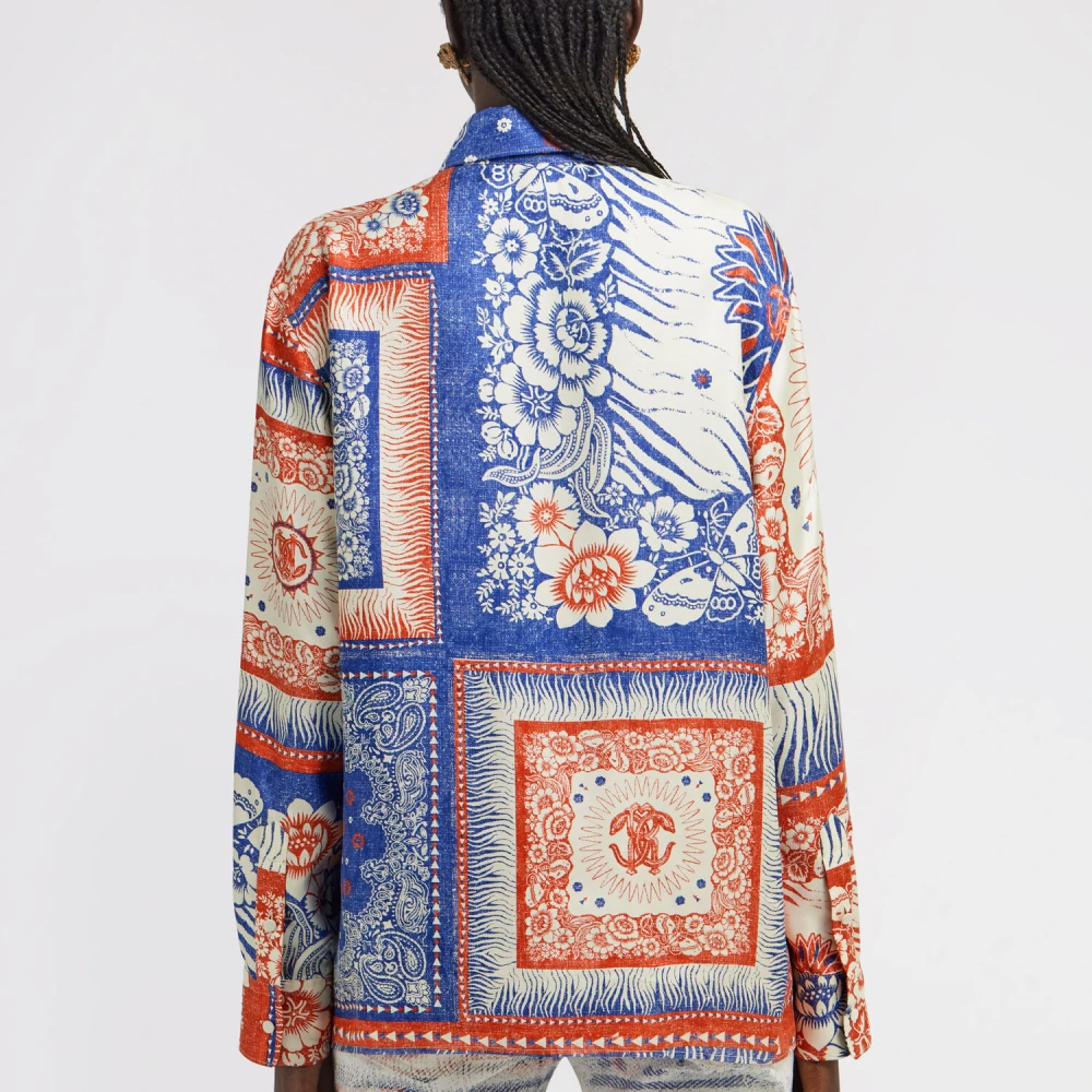 Roberto Cavalli Bohemian Bandana Print Zijden Blouse Multicolor Dames