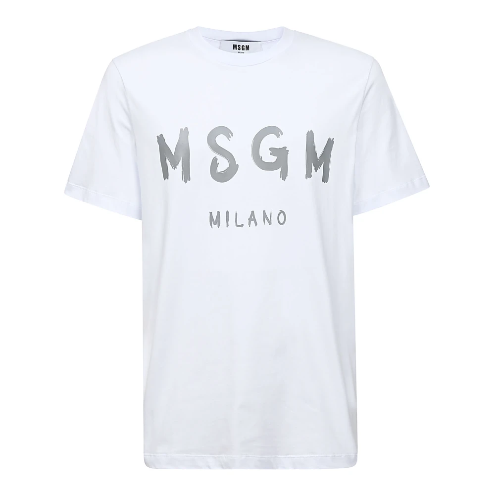 Msgm Grijze en Witte T-shirts en Polos met Kwaststreek Logo White Heren