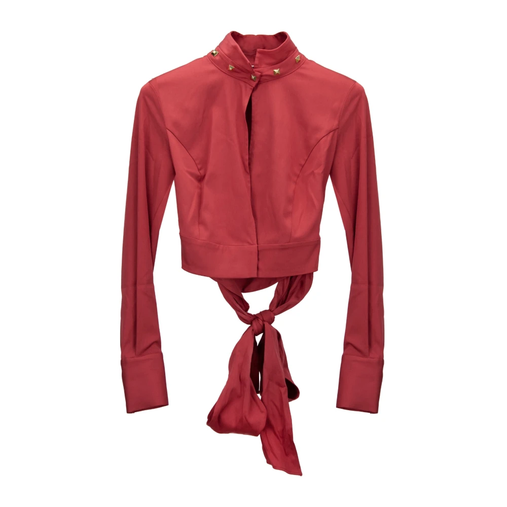 Elisabetta Franchi Gouden knoop hoge kraag blouse Red Dames