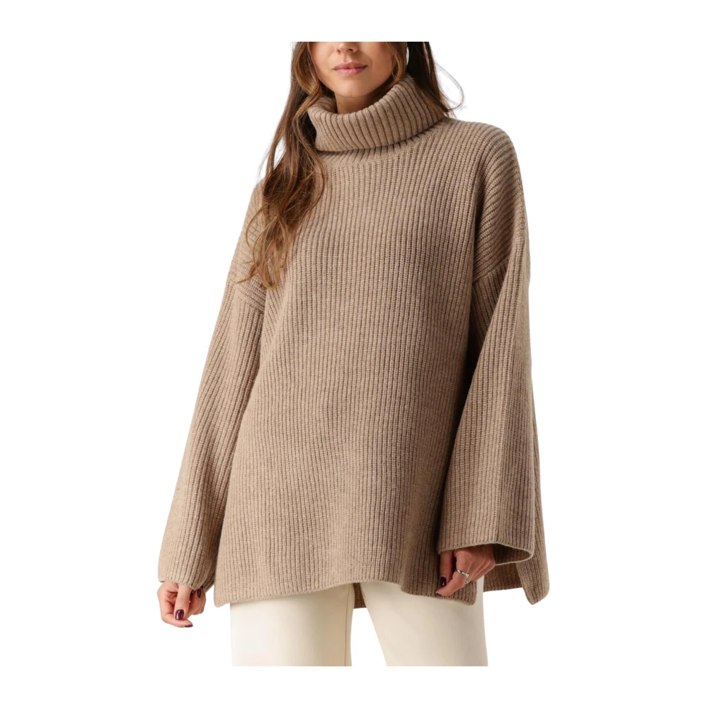 Selected Femme Elegante Gebreide Rolkraagtrui Brown Dames