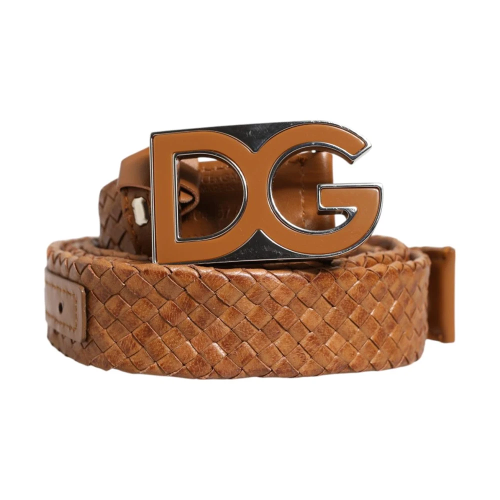 Dolce & Gabbana Brun Flätad Läderbälte Med Logospänne