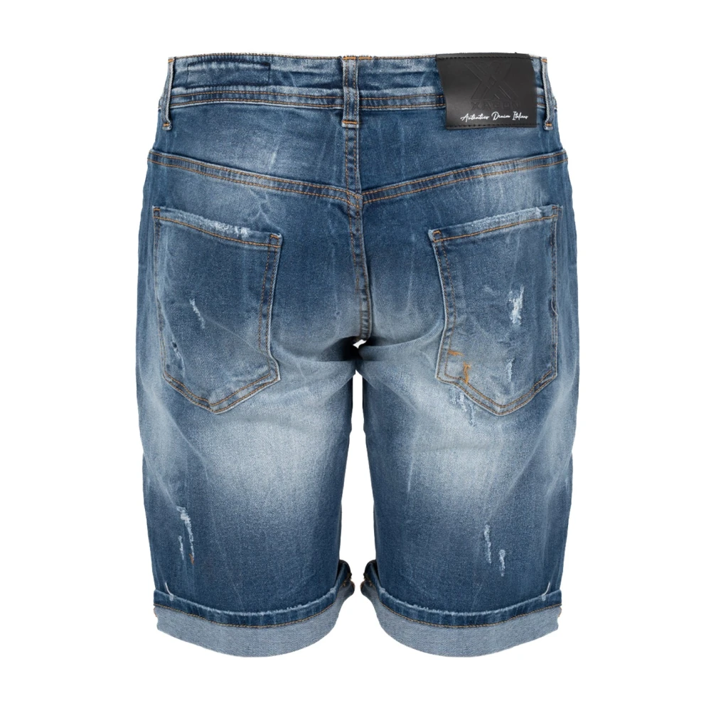 Xagon Man Vintage Denim Shorts met Unieke Details Blue Heren