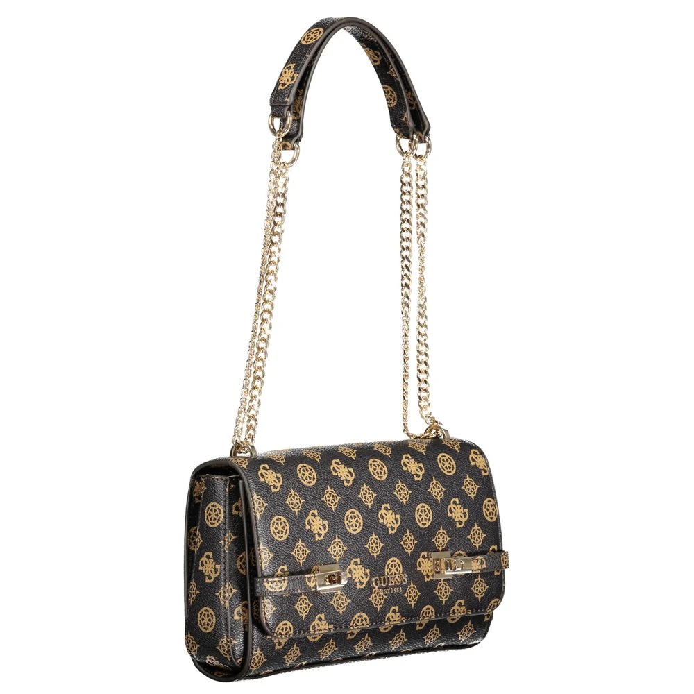 Guess Bruine Polyethyleen Schoudertas met Kettinghandvatten Brown Dames