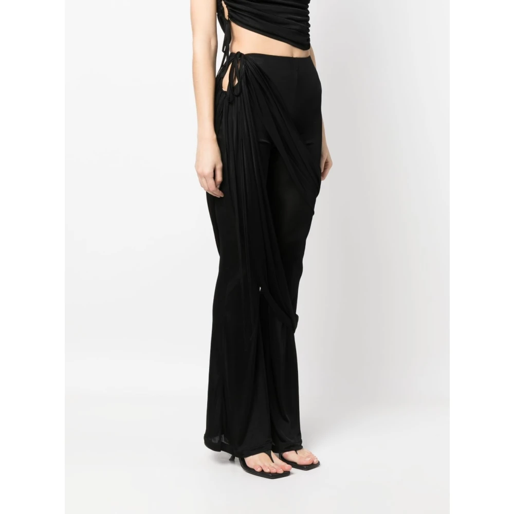 Andrea Adamo Zwarte Flare Broek met Gedrapeerde Zijbanden Black Dames