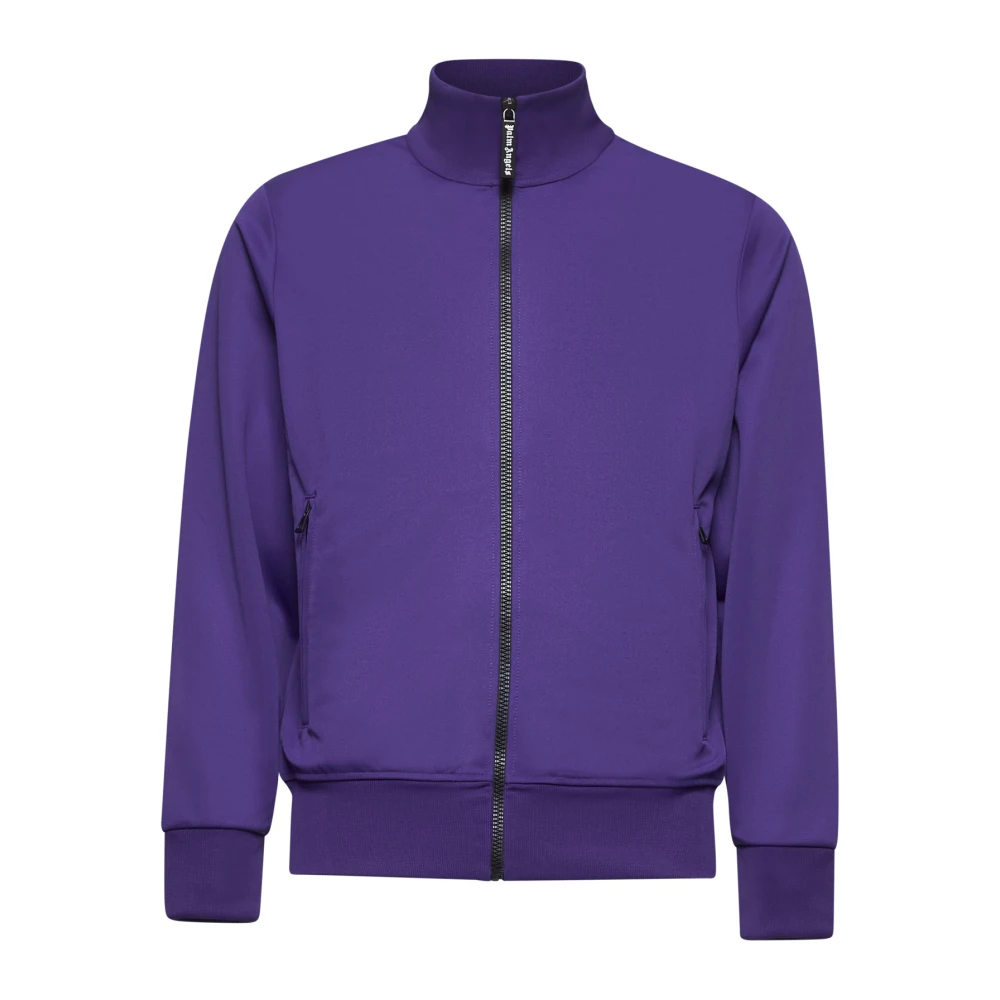 Palm Angels Men's Purple Zip Sweater With Curved Logo