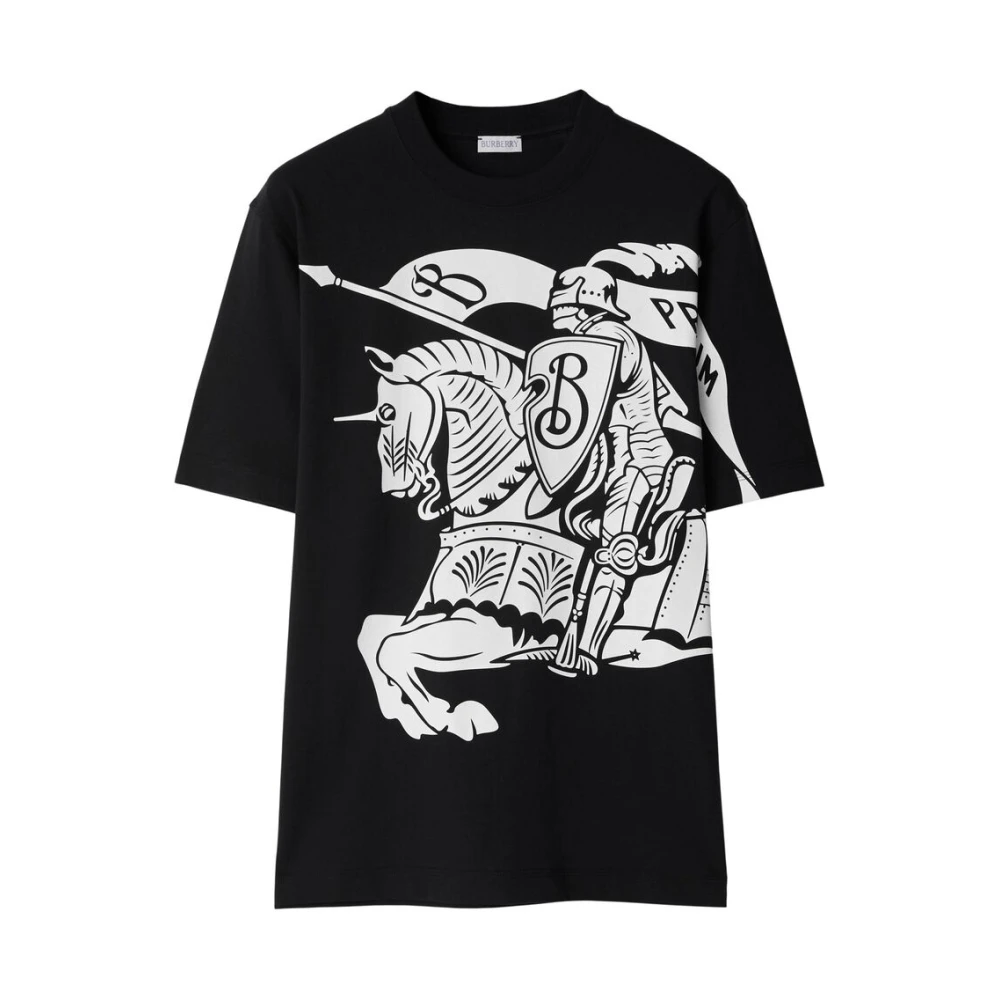 Burberry Zwart Wit Equestrian Knight Print T-shirt Black Heren