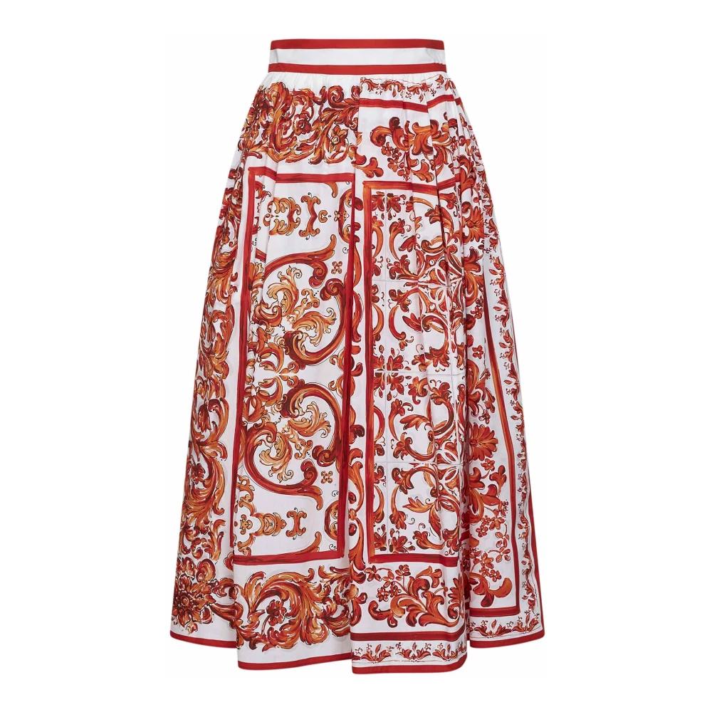 Dolce & Gabbana Women's Multicolor Midi Skirts, S, Majolica-Print Poplin Pleated Skirt