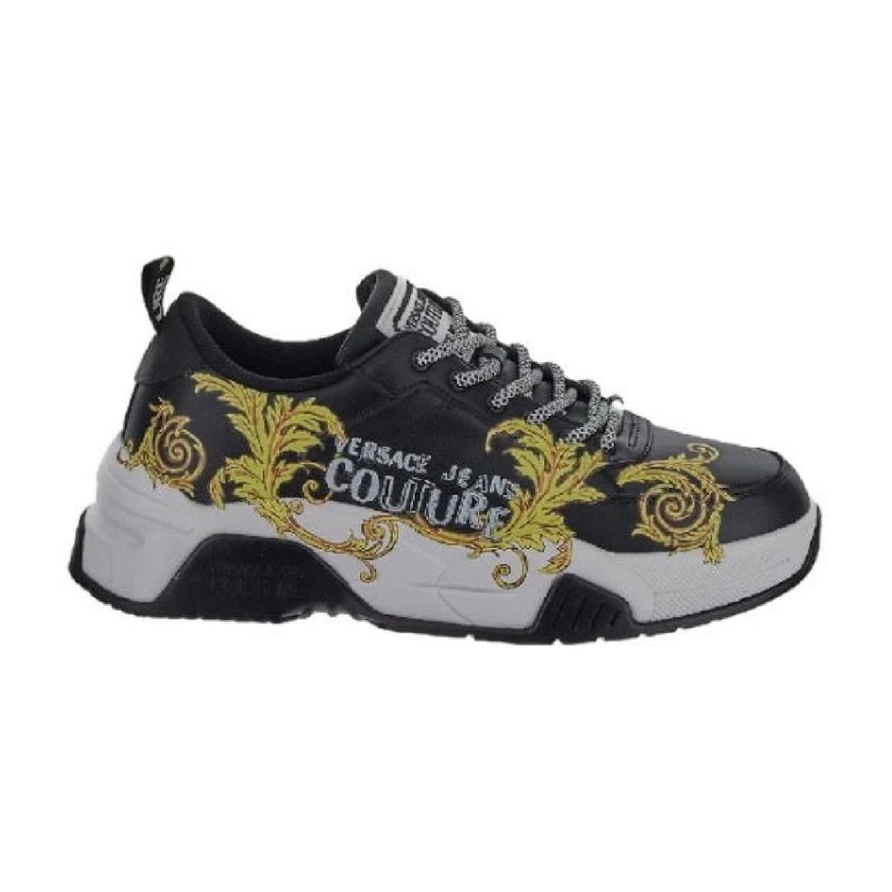 Versace Jeans Couture Barocco Print Lädersneakers för Män - Storlek 42 Black, Herr