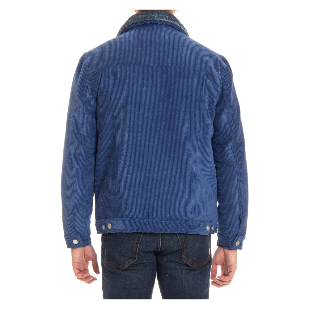 Roberto Collina Blauwe Geribbelde Trucker Jas Blue Heren