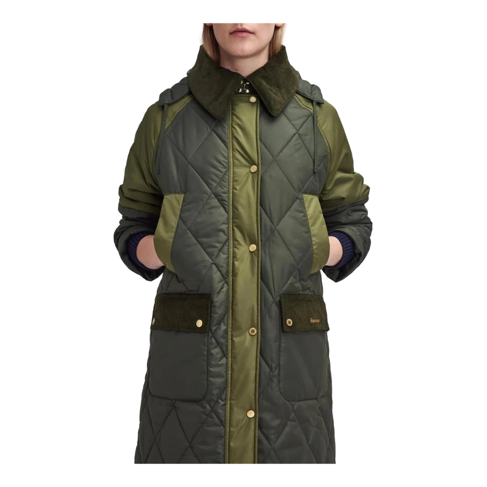 Barbour Cookston Longline Quilted Jacket Green Dames