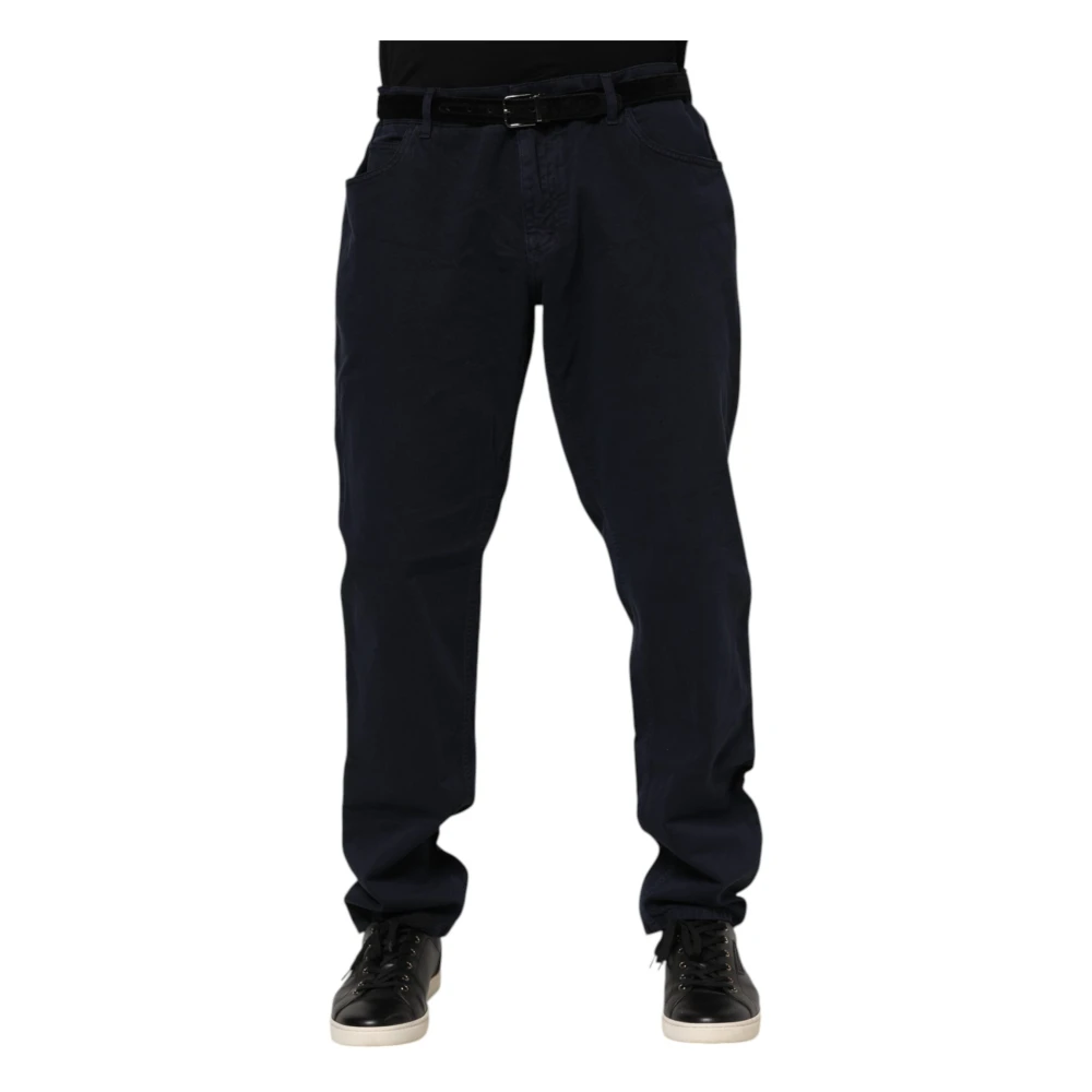 Dolce & Gabbana Men's Black Tapered Denim Jeans With Crown Embroidery