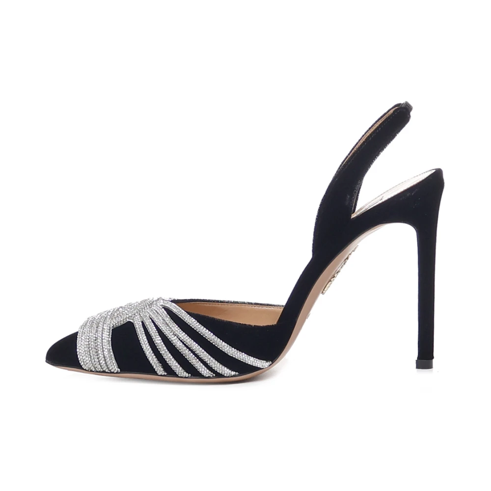 Aquazzura Zwarte Velvet Slingback met Juweeldecoratie Black Dames