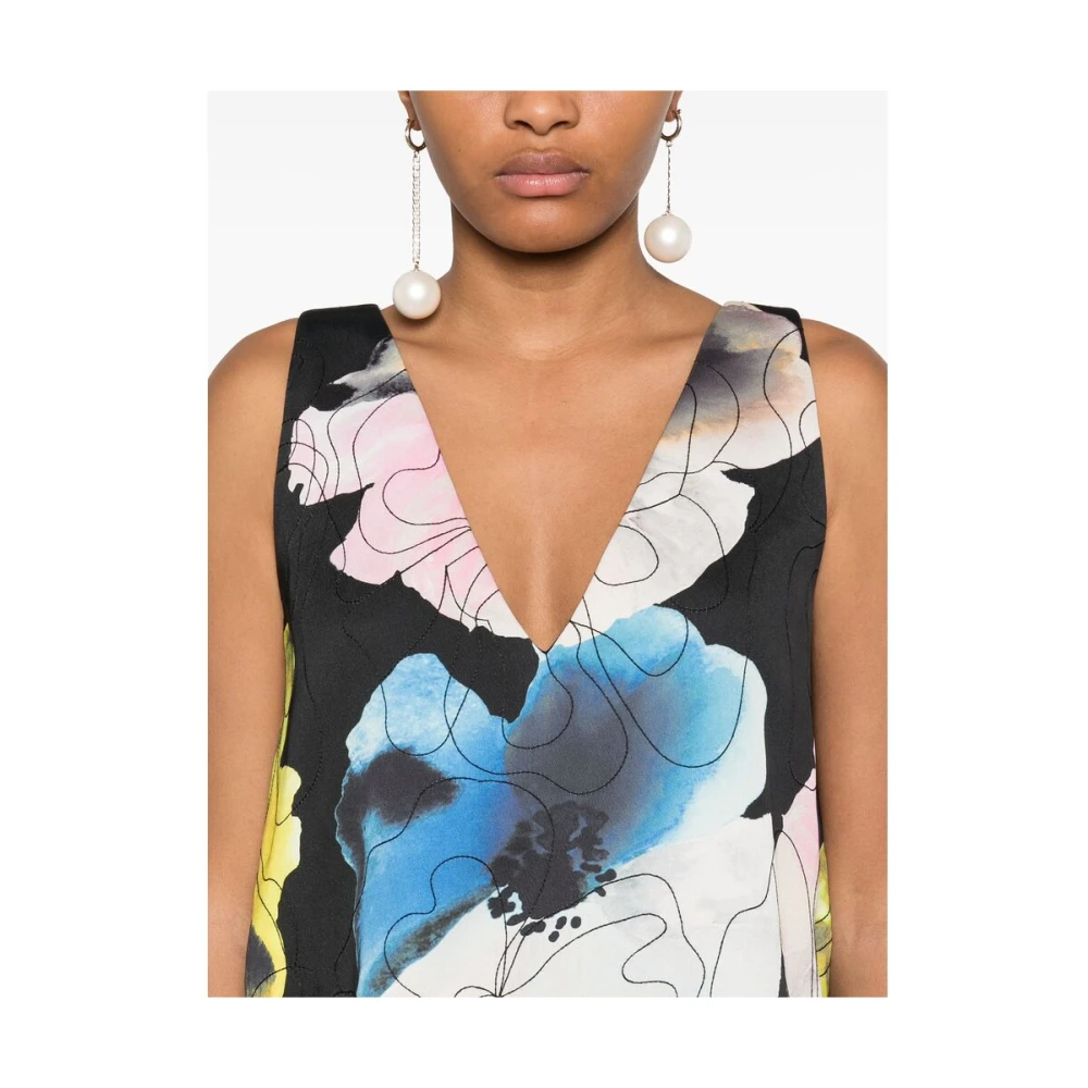 Stine Goya Bloemen Geborduurde Zwarte Jurk Multicolor Dames