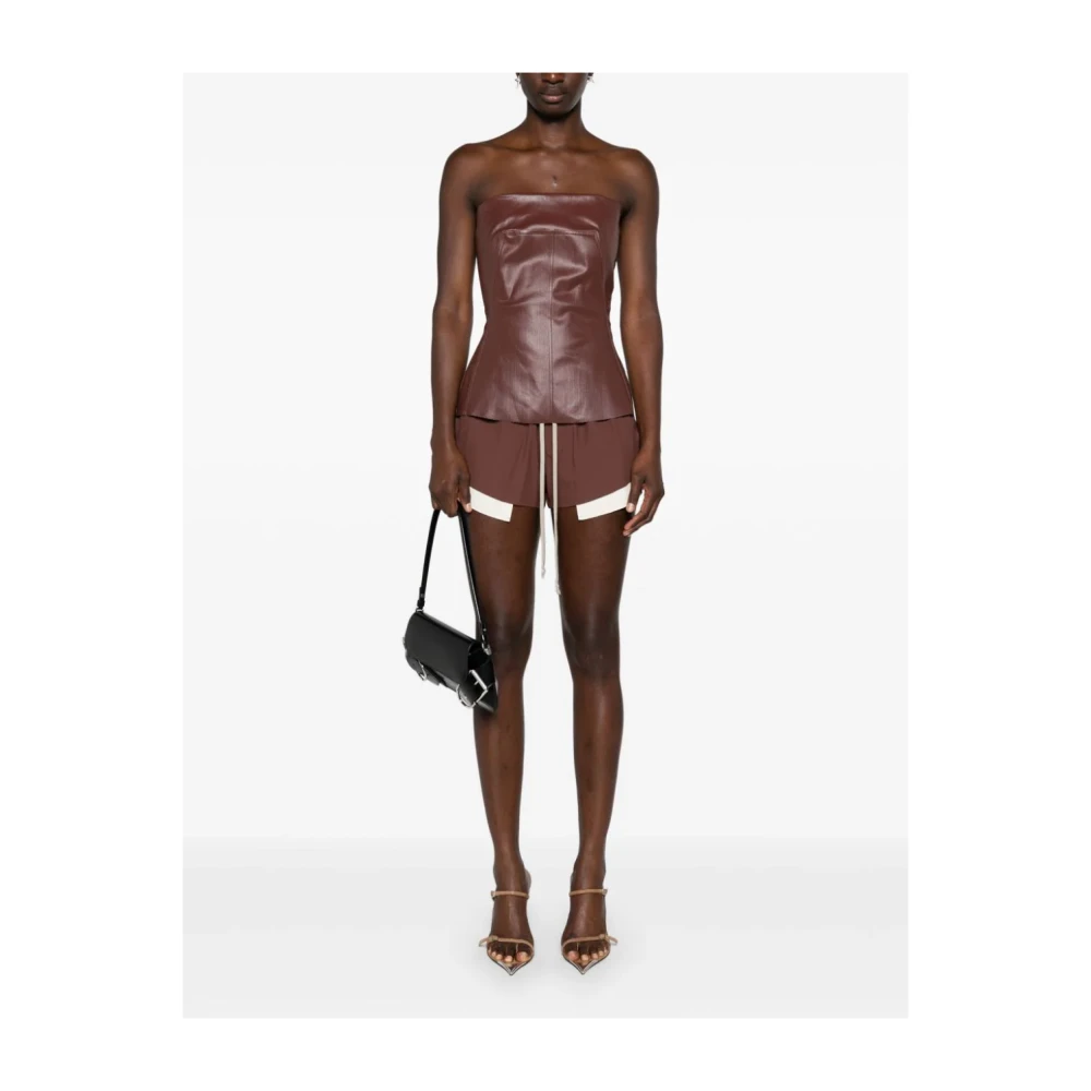 Rick Owens Coated-Denim Bustier Top Bruin Brown Dames