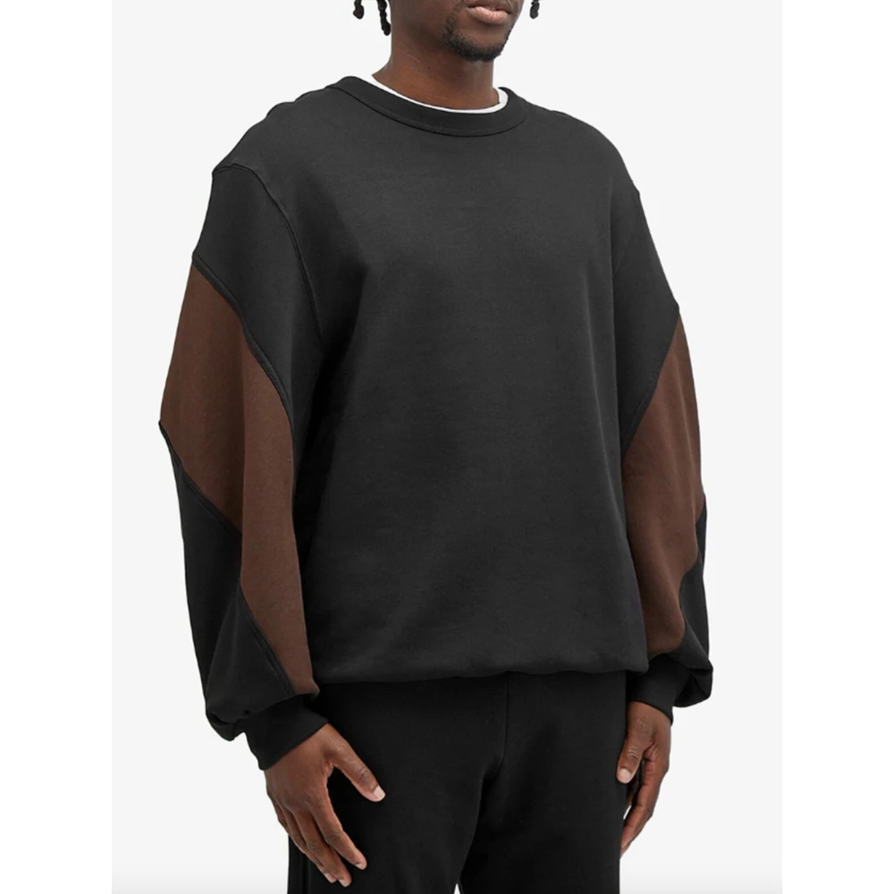 Dries Van Noten Crew Sweatshirt met Paneel Mouwen in Zwart Black Heren