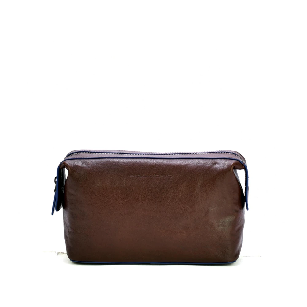 Piquadro Men's Brown Blue Square Toiletry Bag - Toilet Bags - One Size - Bags