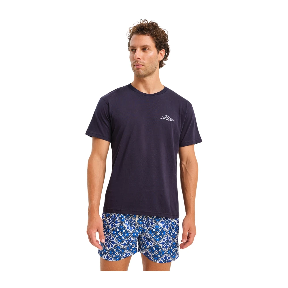 Peninsula Italiaans Geborduurd Katoenen T-shirt Blue Heren