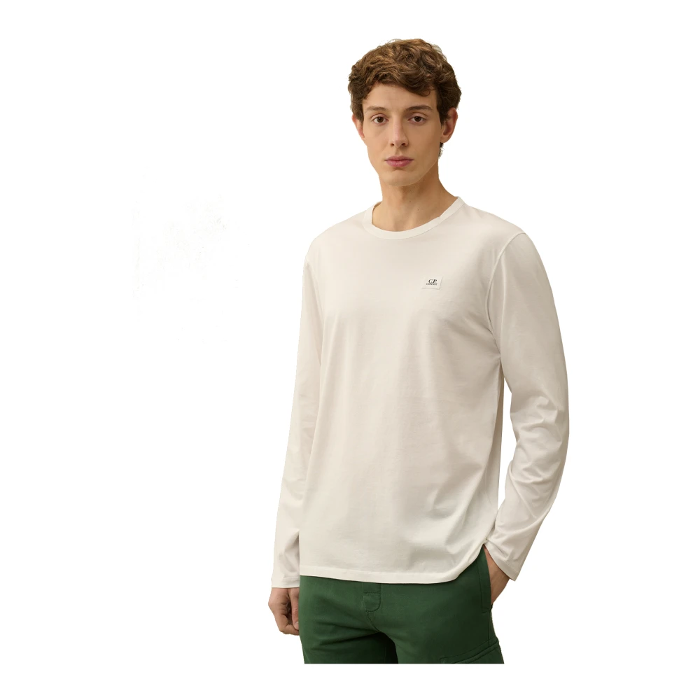 C.P. Company Lange Mouw Logo Print Jersey T-shirt White Heren