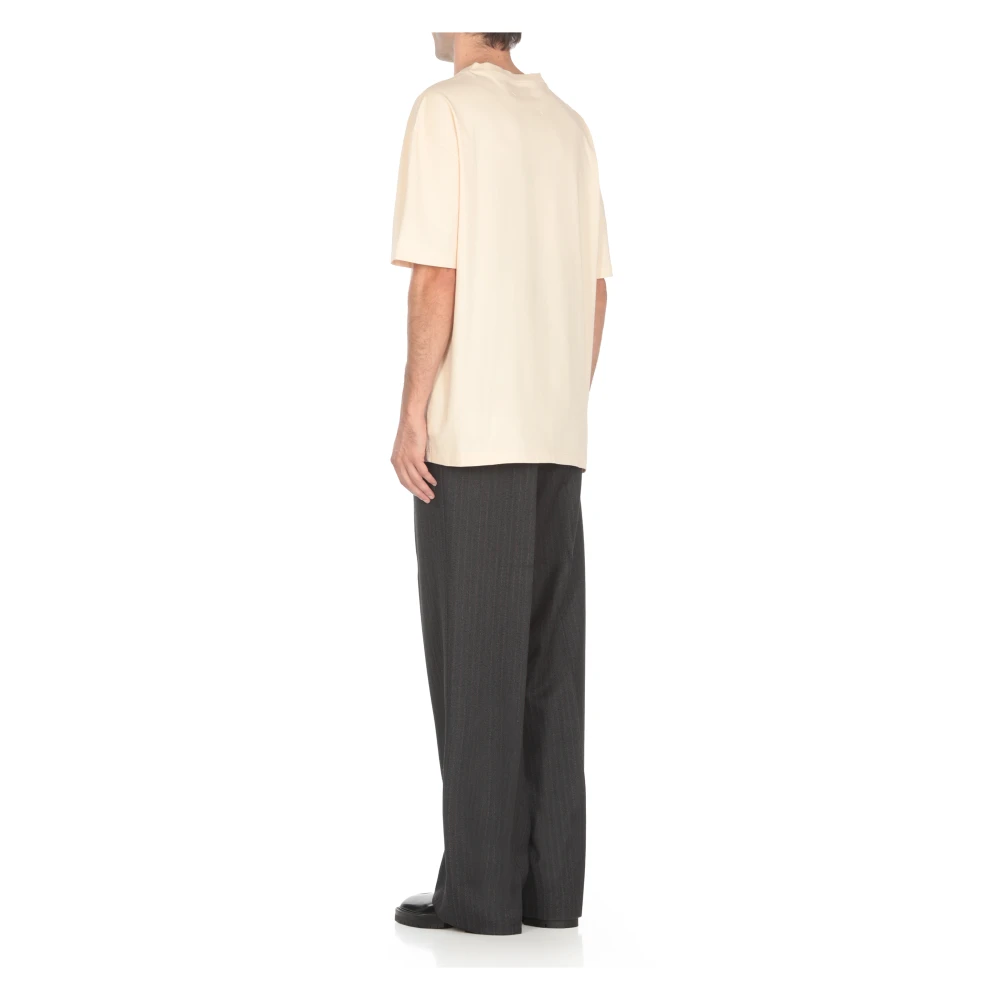 Maison Margiela Natuurlijke Katoenen T-shirt met Geborduurd Logo Beige Heren