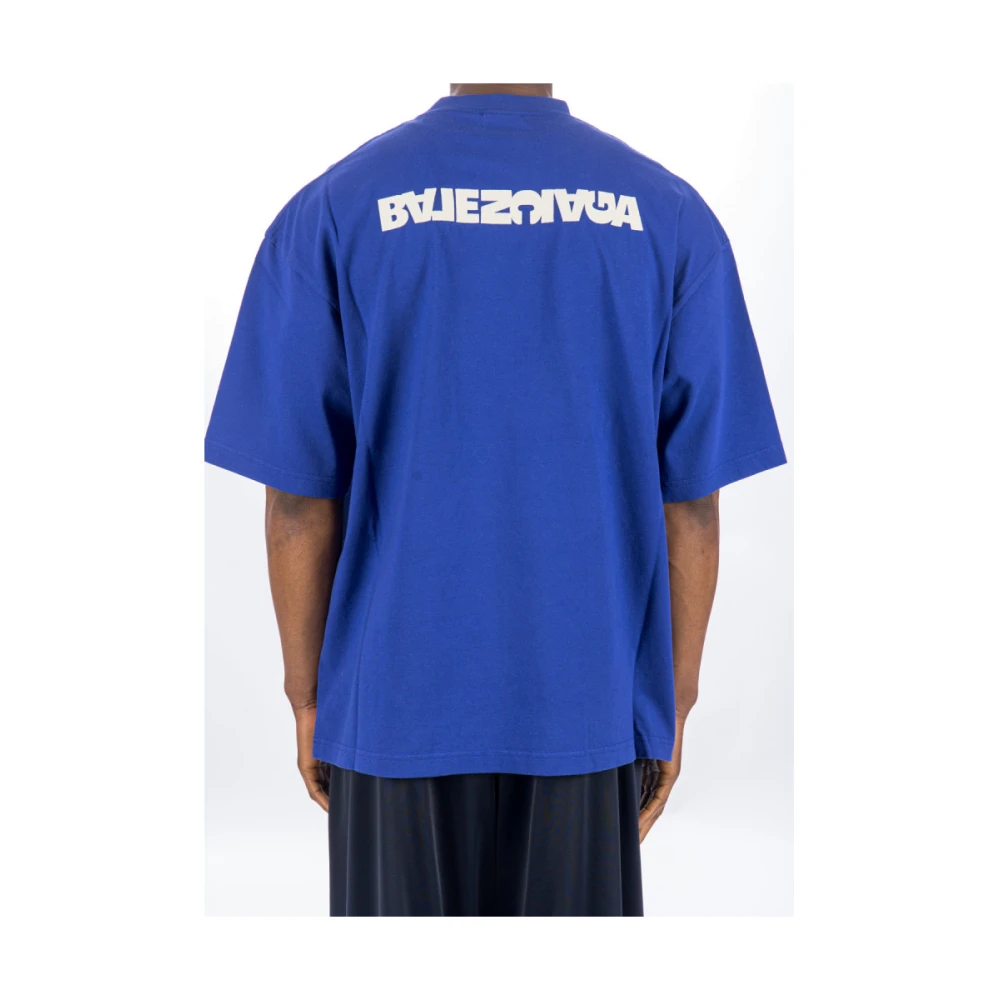 Balenciaga Geborduurd Logo Blauw T-shirt Blue Heren