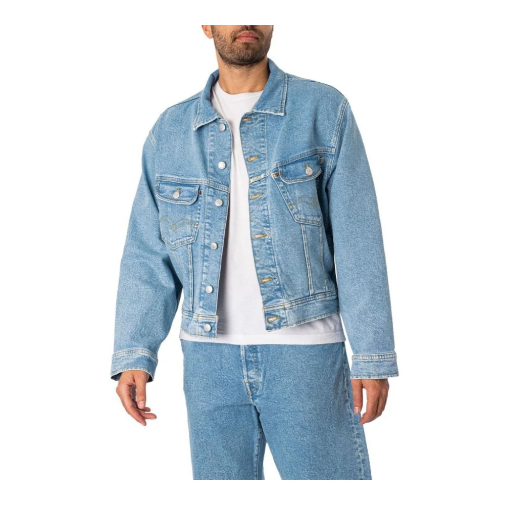 Replay Heren Logo Basic Jas Blue Heren