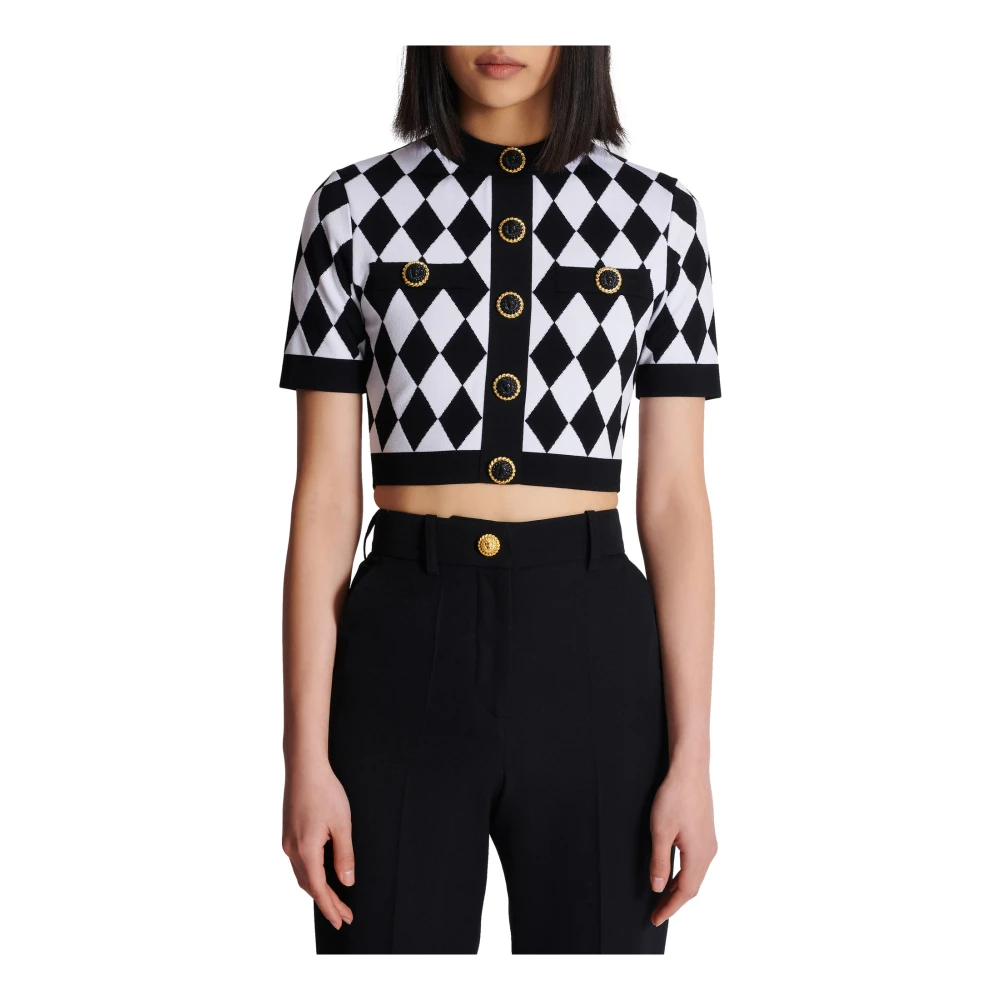 Balmain Diamant jacquard gebreide top Black Dames